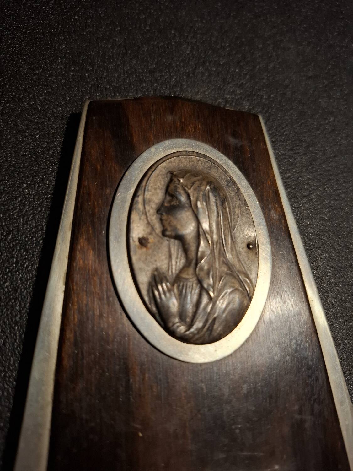 Antique Art Deco holy water font in rosewood