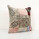 Square Patchwork Kilim Rug Lumbar Pillow Cover, Vintage Wool Kelim Cushion, Tribal Farmohuse Decor