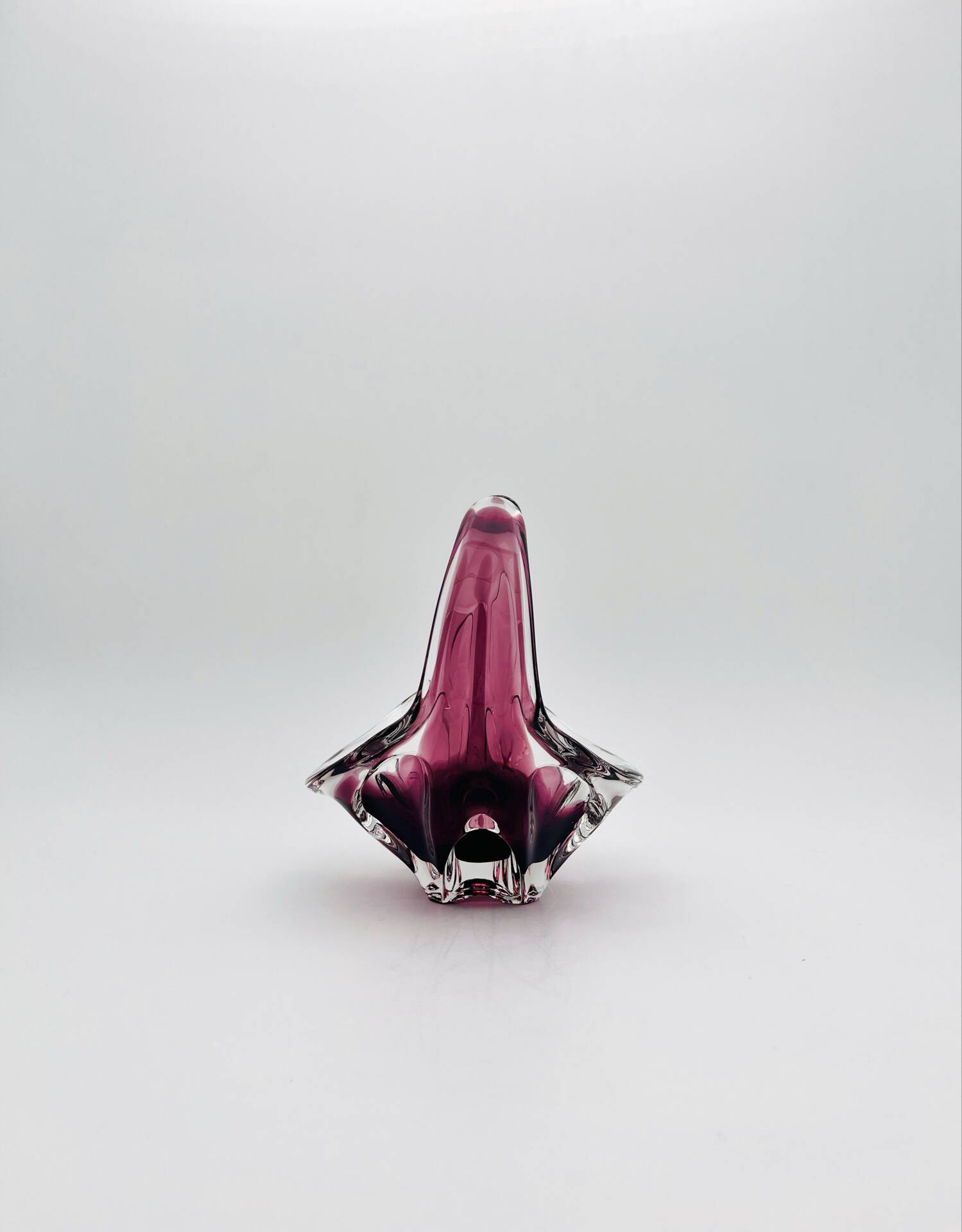 Bohémia Crystal Basket Hospodka Amethyst Sommerso Style 1960