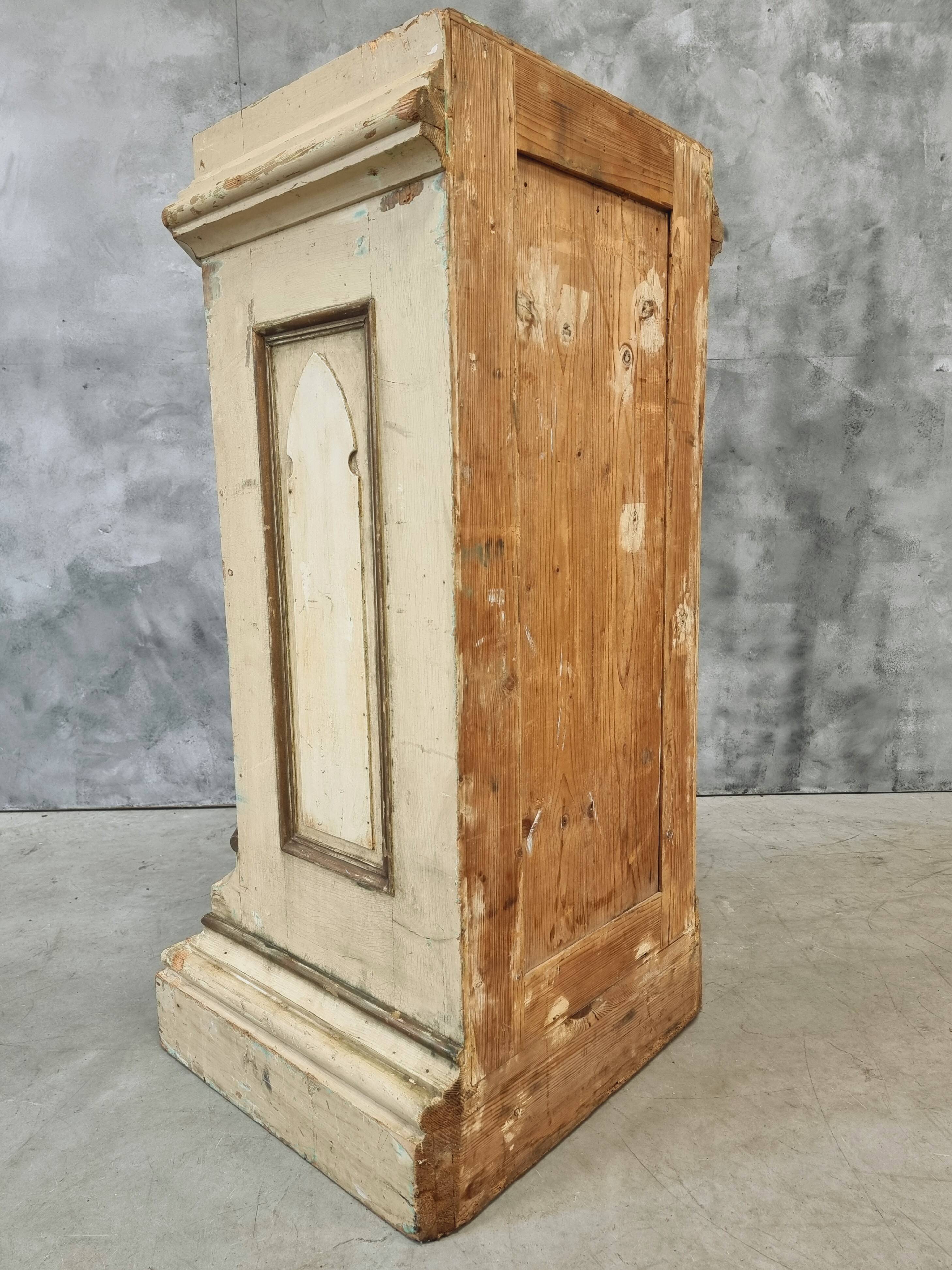 Antique church column on wooden base 135 cm high