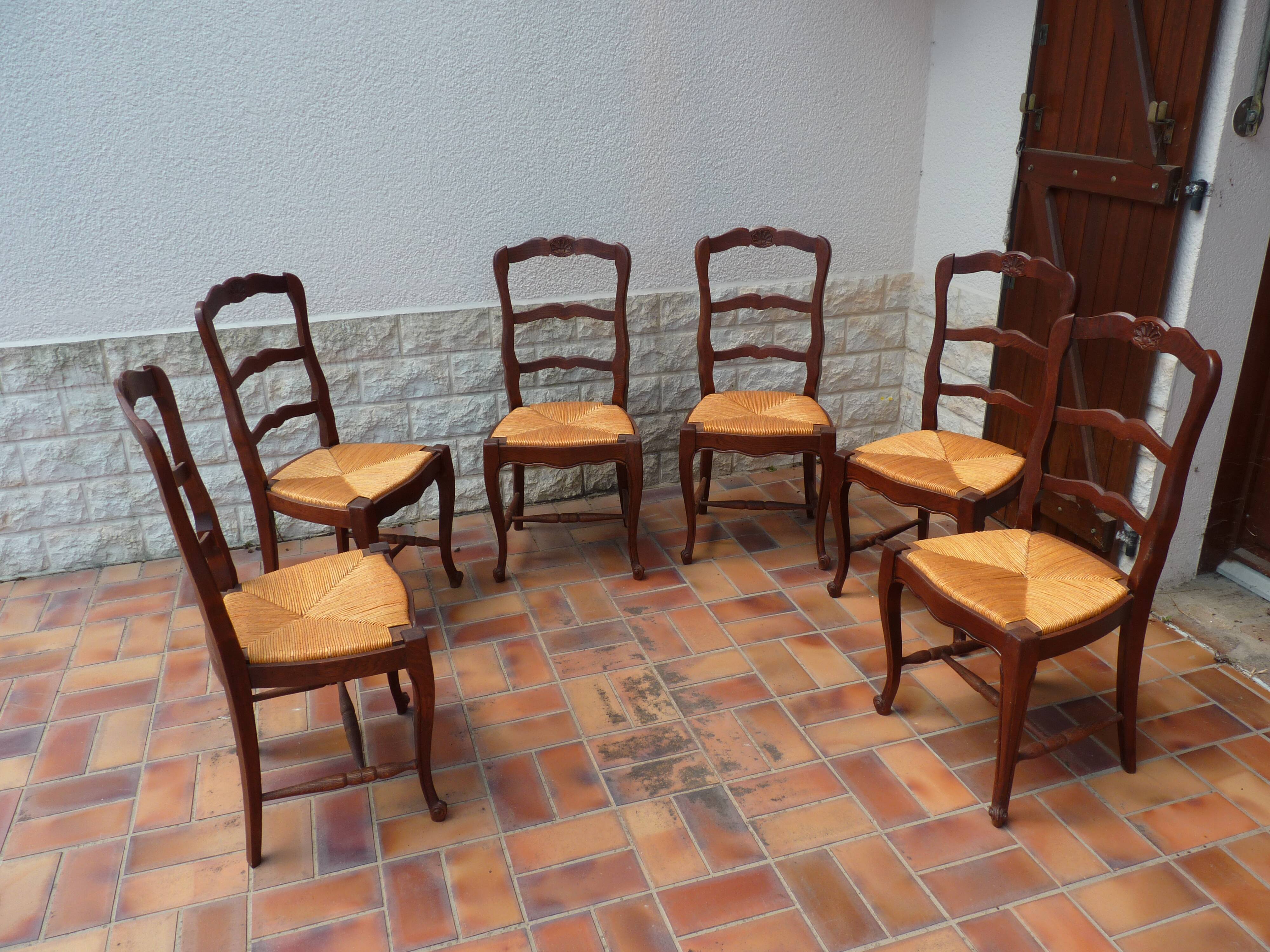 6 straw oak chairs
