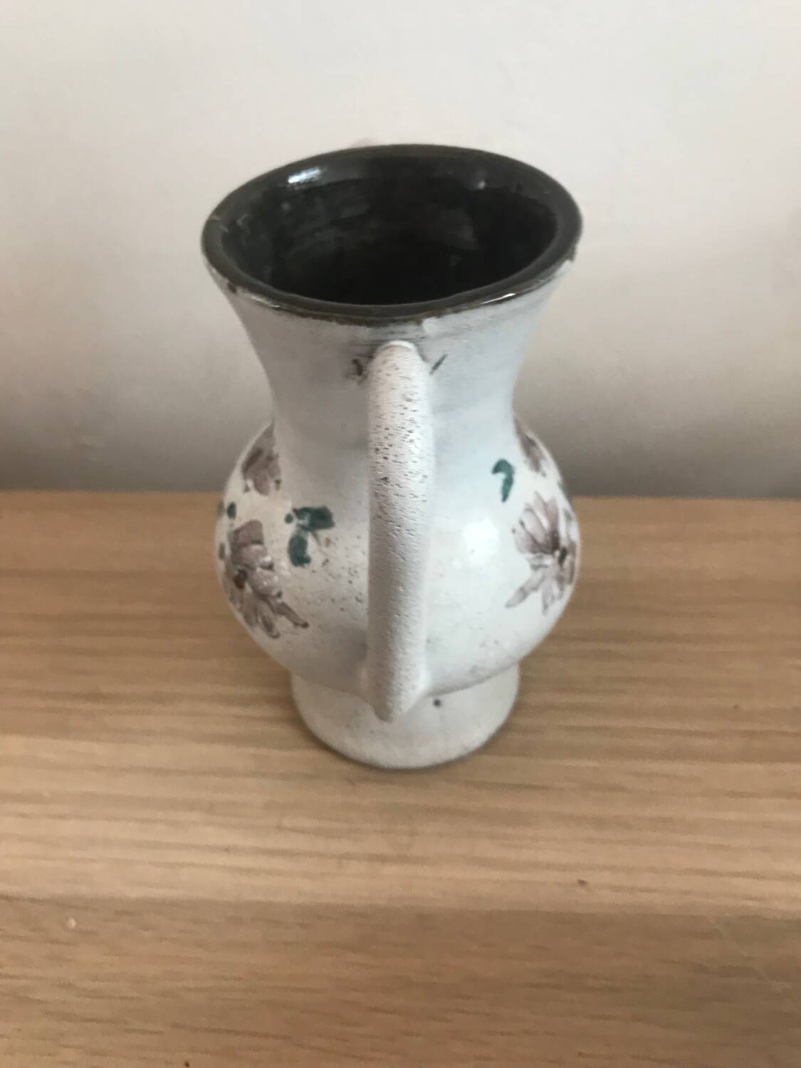 Small stoneware vase with handles and floral motifs Enameled In very good condition