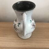Small stoneware vase with handles and floral motifs Enameled In very good condition
