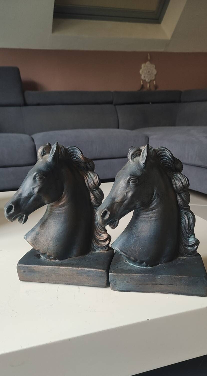 Pair of Horse Bookends with Flaming Manes. Ceramic.