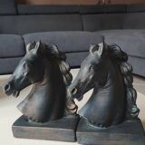 Pair of Horse Bookends with Flaming Manes. Ceramic.