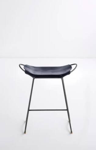 Tabouret de cuisine contemporain Organic Acier noir et cuir bleu marine