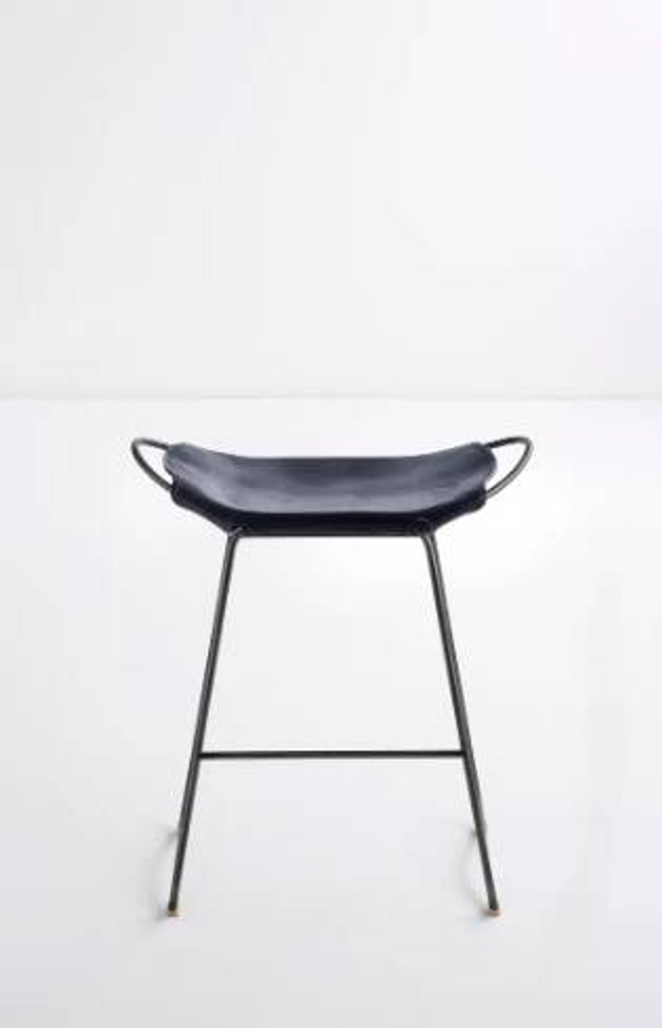 Contemporary kitchen stool Organic Black steel and navy blue leather