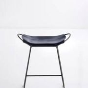 Contemporary kitchen stool Organic Black steel and navy blue leather