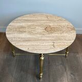 Brass coffee table with a white marble top.
