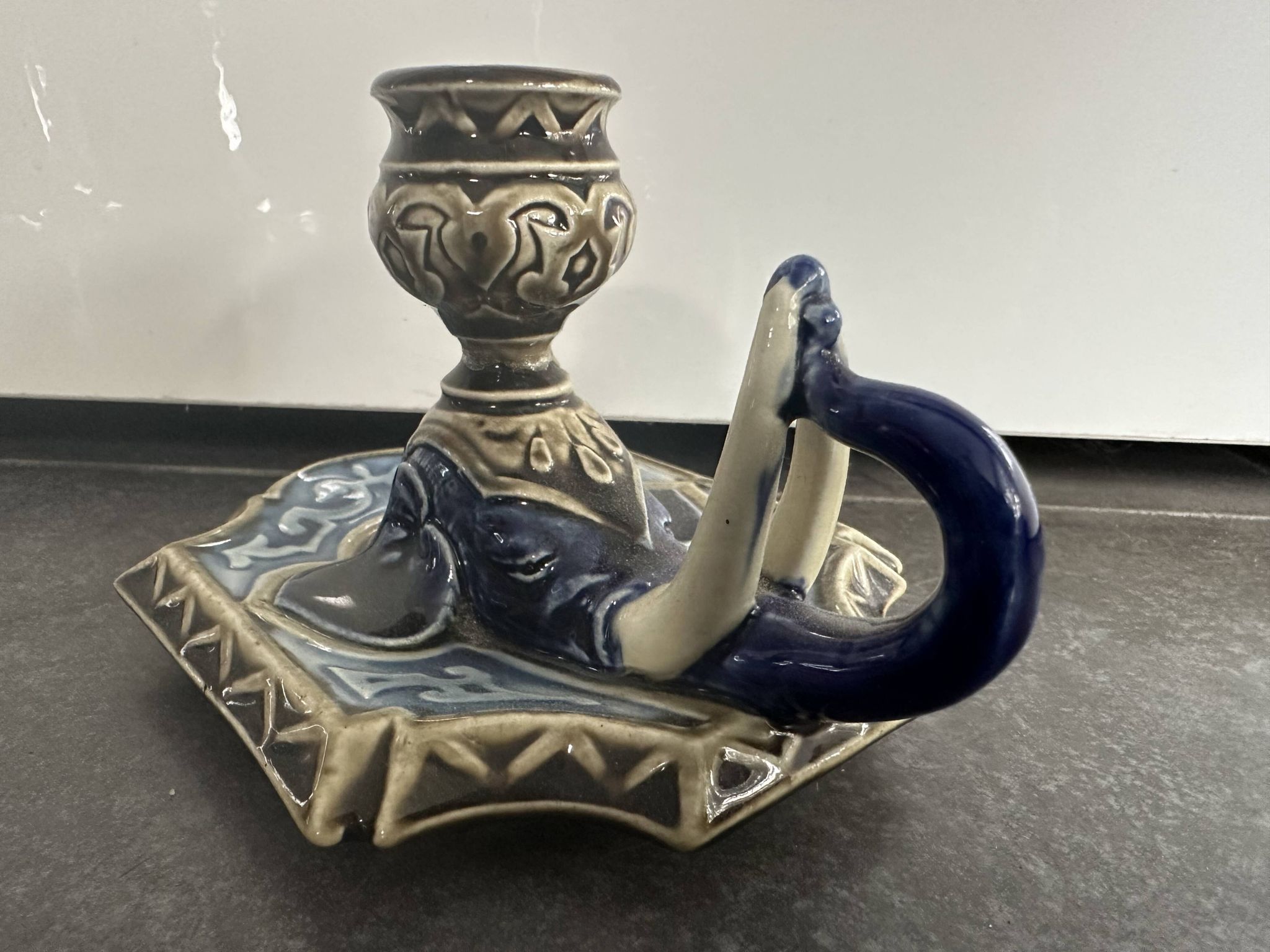 Zoomorphic candlestick, Choisy le Roi Boulenger, in the shape of an elephant, 19th century