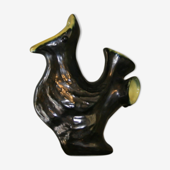 Vase en forme de poule en céramique noir et  jaune