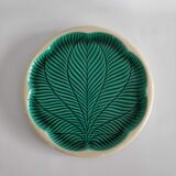 Vintage round plate with green leaf pattern of years 70