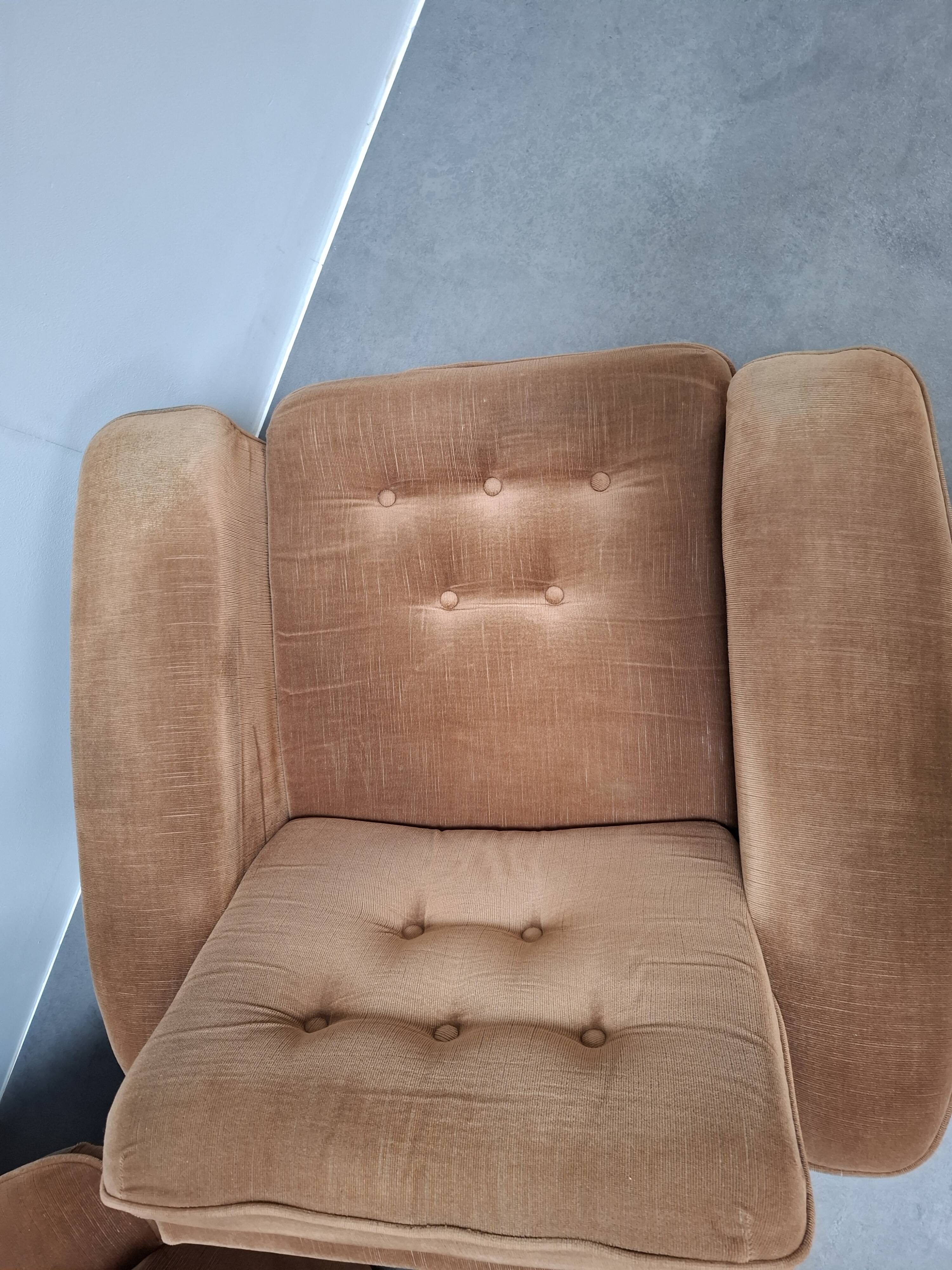 Pair of Mid-Century Modern Czech Lounge Armchairs with Rolling Casters