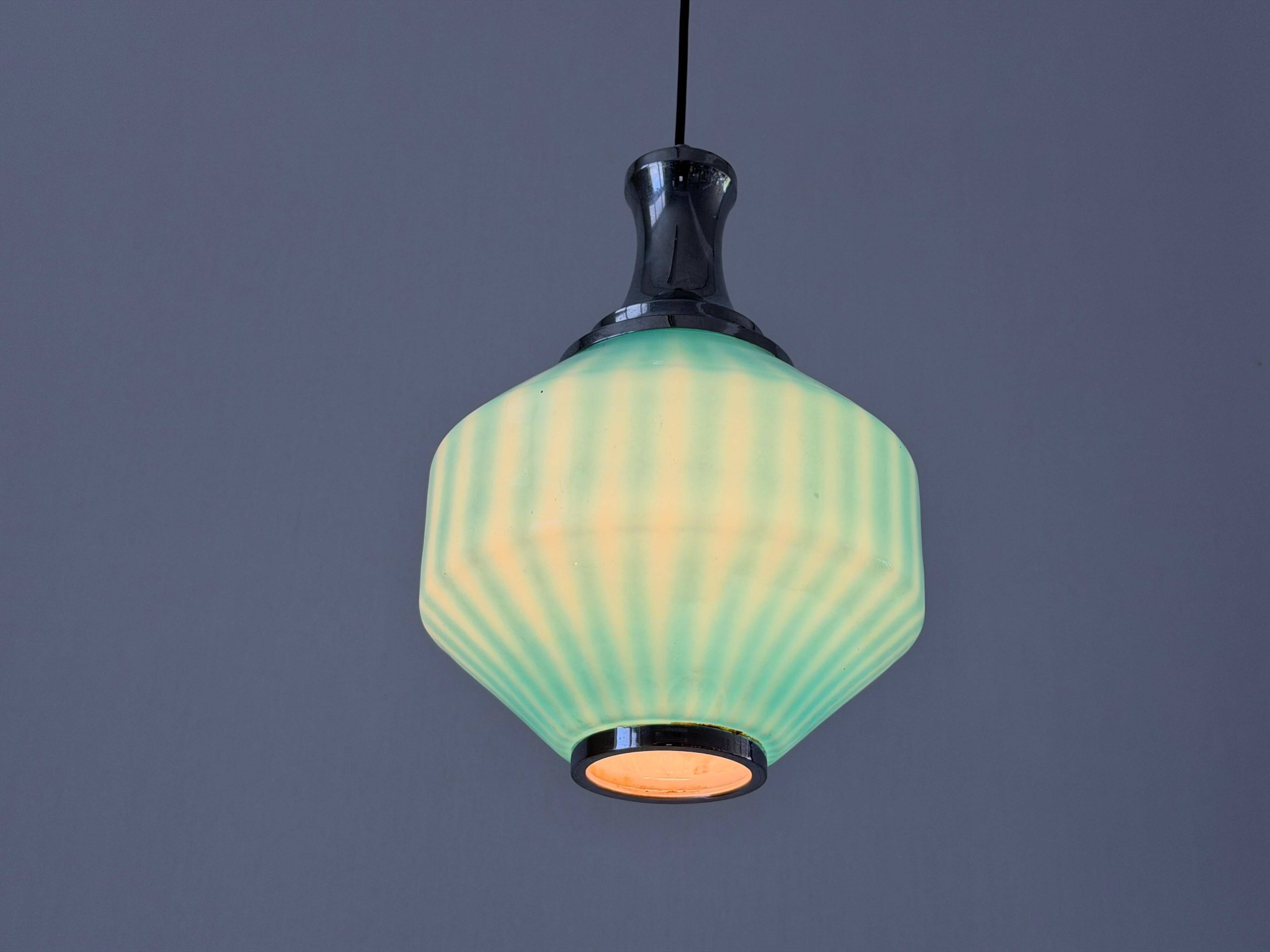 Blue glass ceiling light with a chrome frame, 1960s, Germany.
