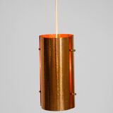 Two 50s tube pendant lamps consisting of two screwed-together copper bowls