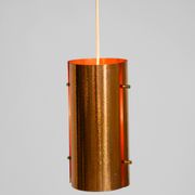 Two 50s tube pendant lamps consisting of two screwed-together copper bowls