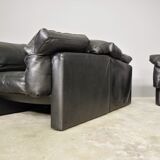 Moroso sofa set and armchairs in black leather, 1984
