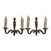 Pair of double Empire wall sconces in bronze from the French period with flame 5160.