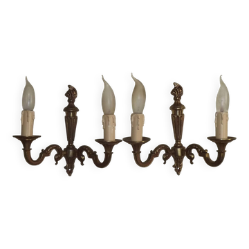Pair of double Empire wall sconces in bronze from the French period with flame 5160.