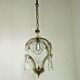French vintage single light metal glass & acrylic crystal cage chandelier 3152