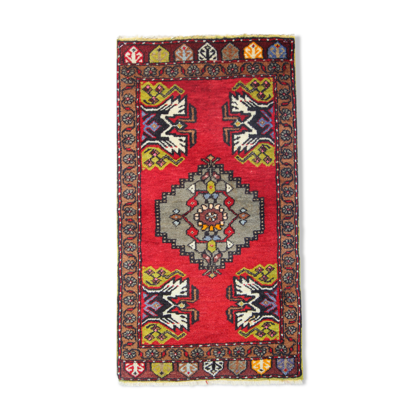Red rug handwoven wool tukish carpet area rug 49x90cm