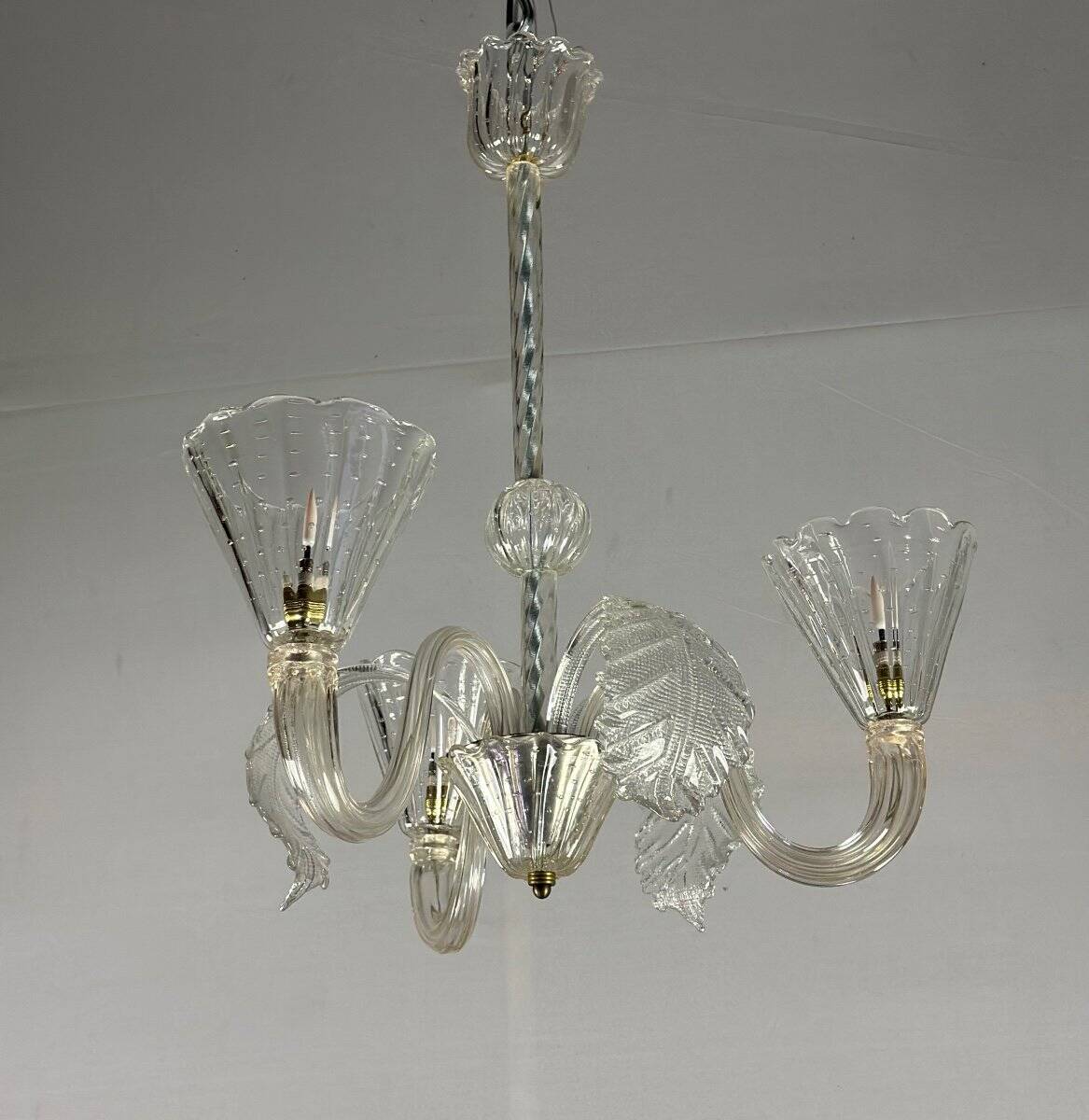 Venetian chandelier in colorless murano glass circa 1940