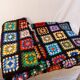 Plaid wool blanket crocheted vintage granny XXL - 195x195 cm