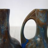 Pair of porcelain stoneware vases with flamed effect, signed Alphonse Mouton, 1960s