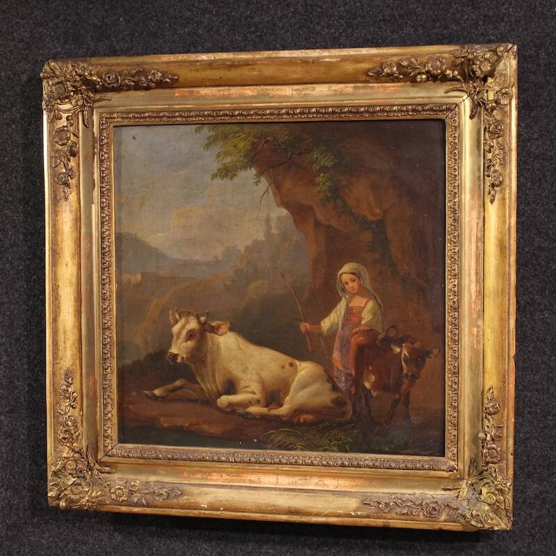 Peinture bucolique antique du 19ème siècle