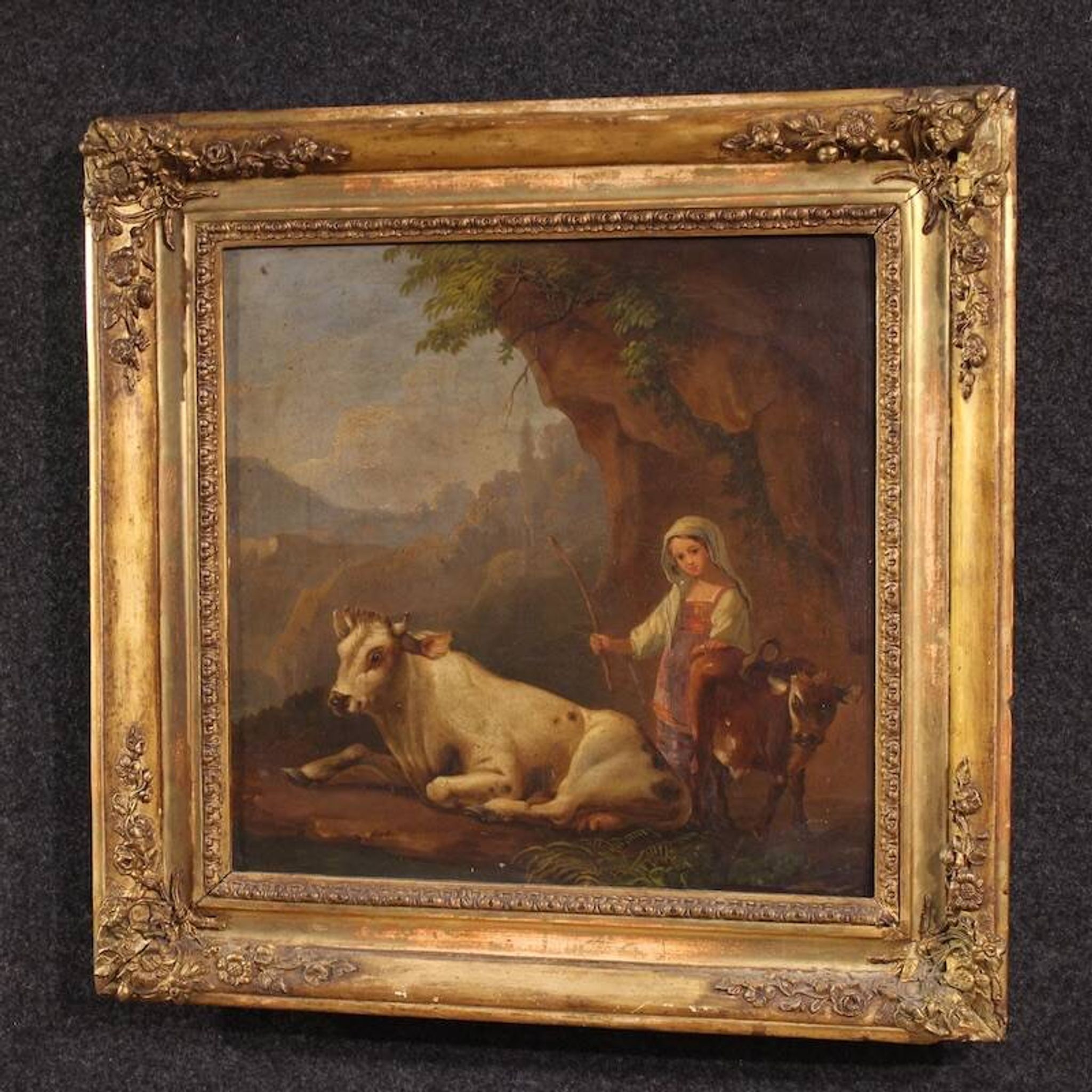 Peinture bucolique antique du 19ème siècle