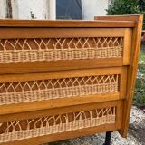 Rattan chest of drawers and vintage wood