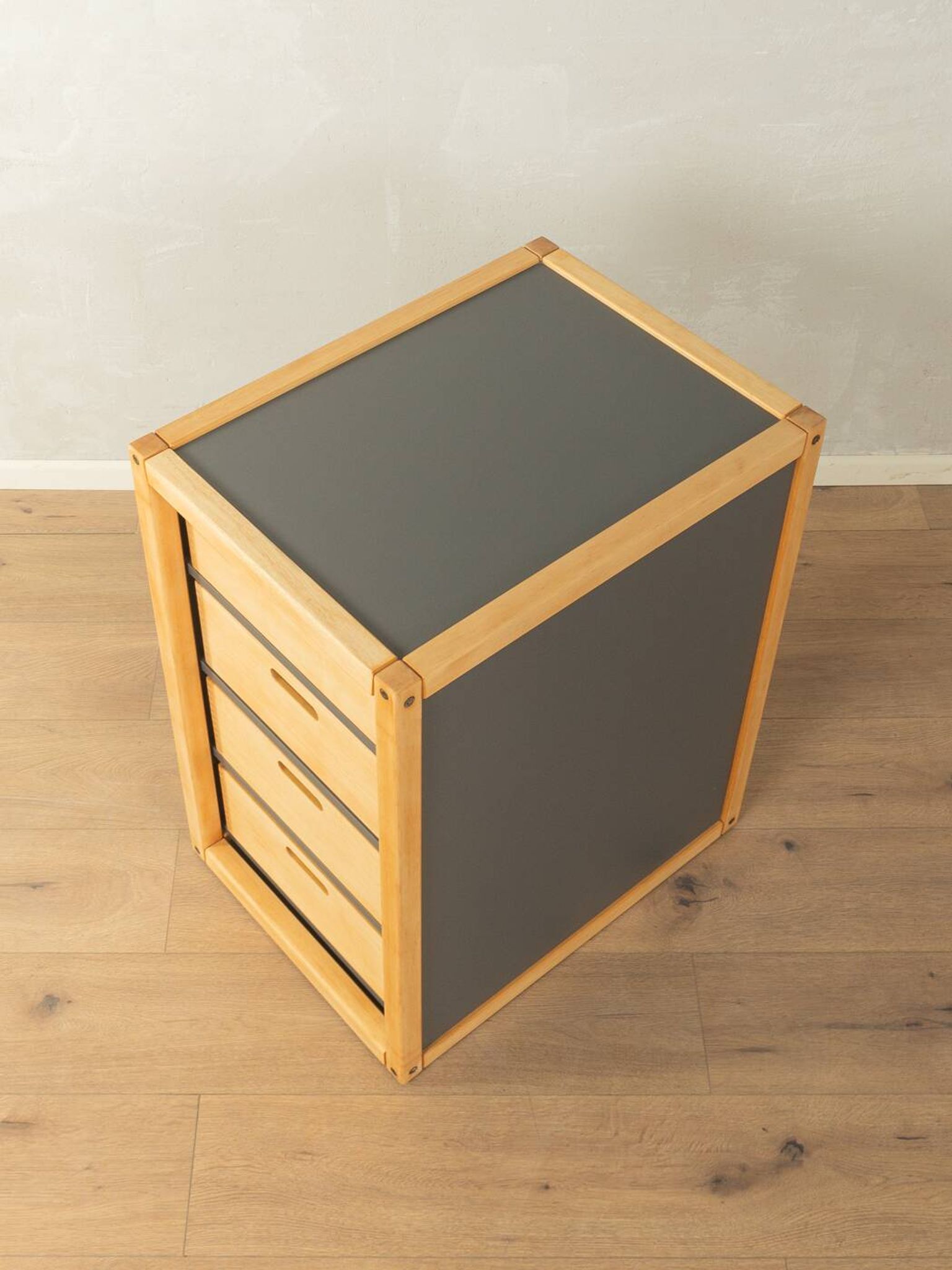 Commode Flötotto, années 1970, hêtre, HPL gris, 4 tiroirs