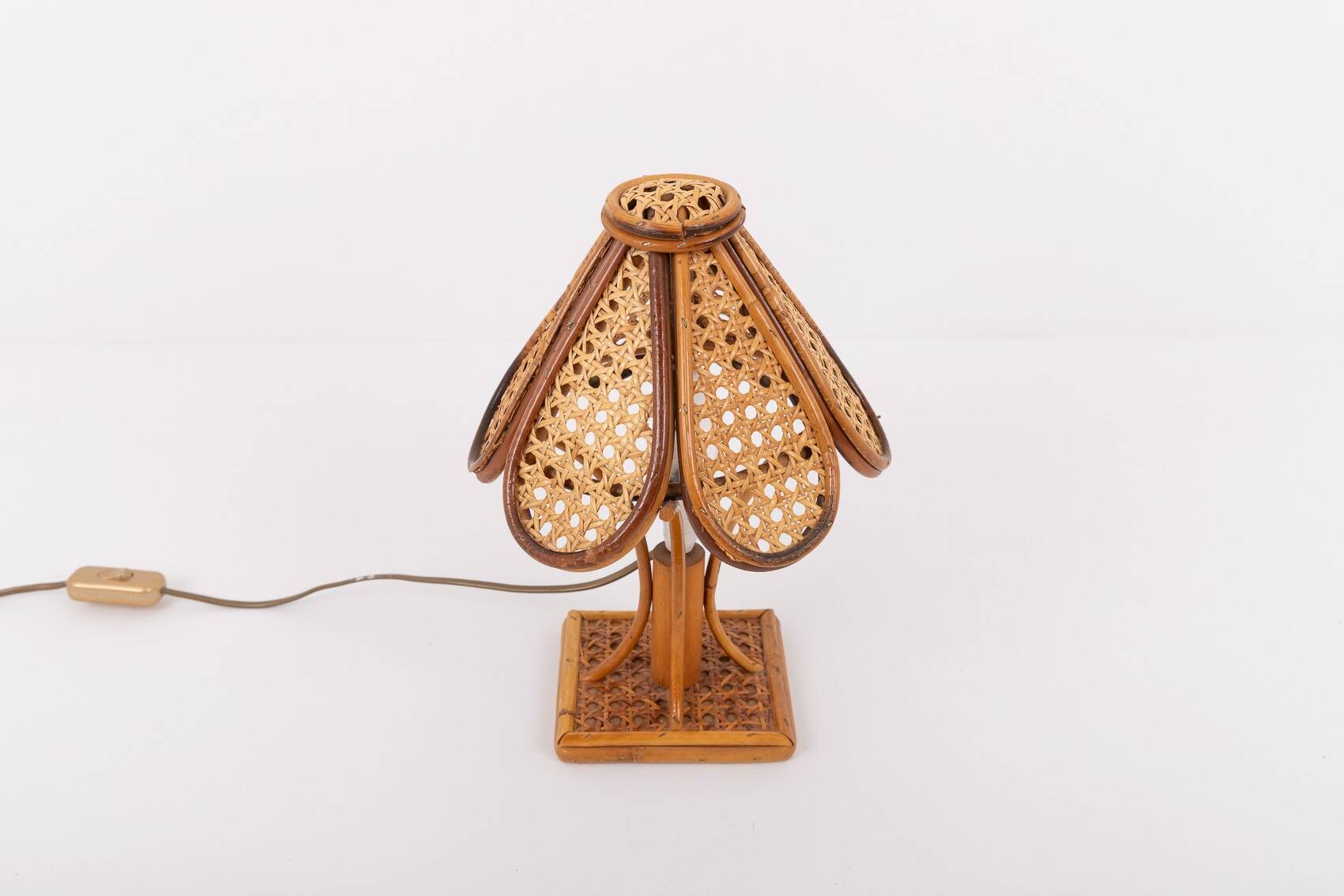 Lampe de table italienne en osier et rotin, années 1980