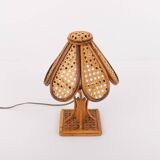 Lampe de table italienne en osier et rotin, années 1980