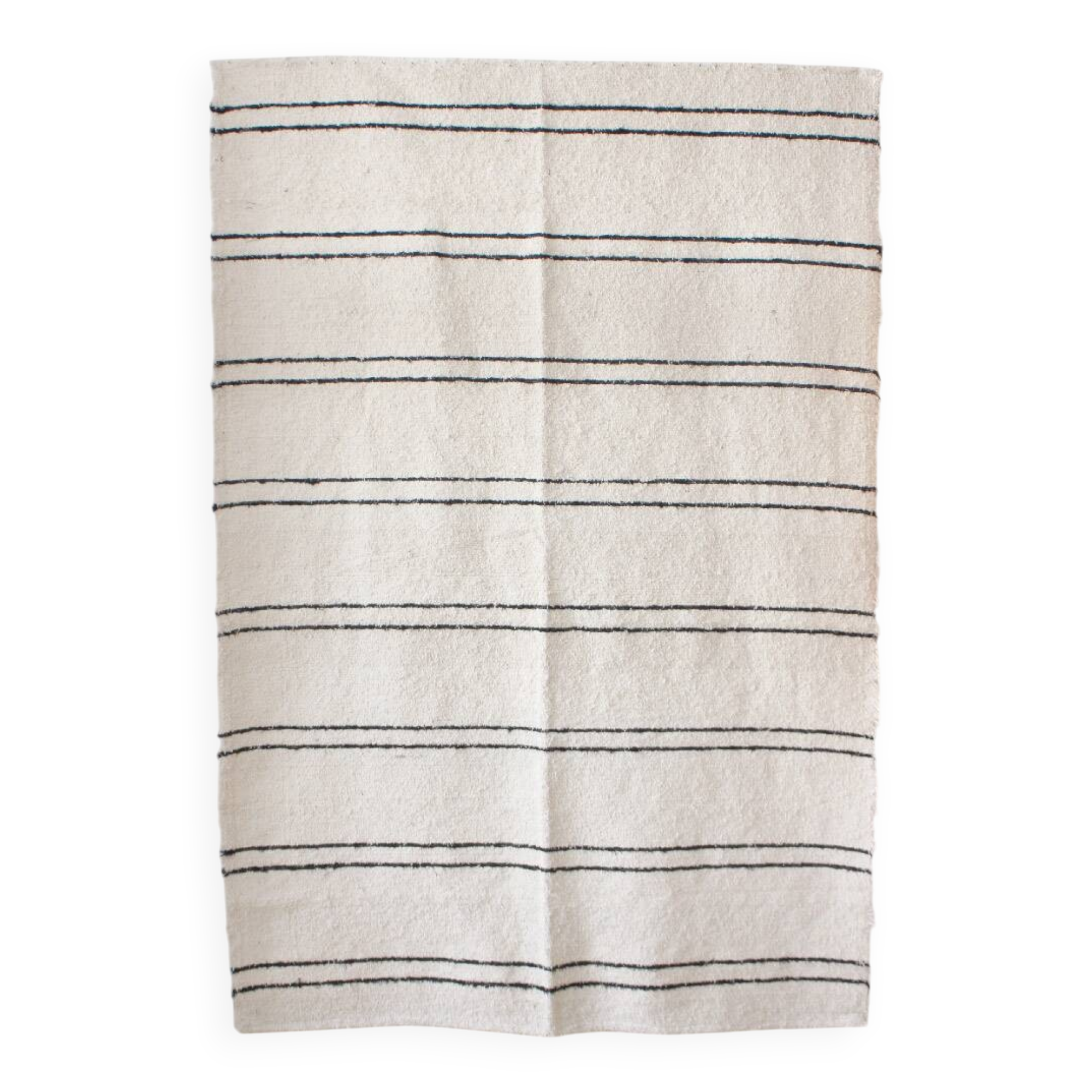 Handwoven rug - White and black lines - recycled cotton - 170 x 240 cm