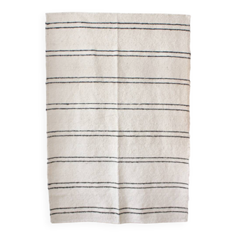 Tapis tissé main - Blanc et lignes noir - coton recyclé - 170 x 240 cm