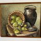 Nature morte aux poires de Suzanne Gueguen. Huile sur Panneau . Signature.