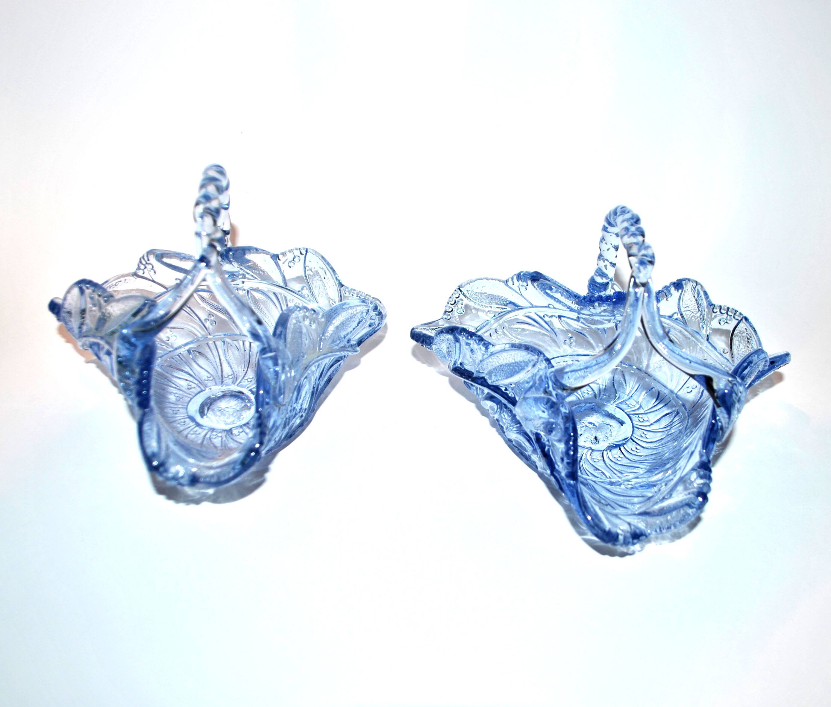 Set of 2 blue glass bowl basket emptiers from Fenne? Meisenthal?