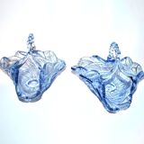Set of 2 blue glass bowl basket emptiers from Fenne? Meisenthal?