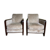 Pair of Art Deco armchairs in taupe velvet