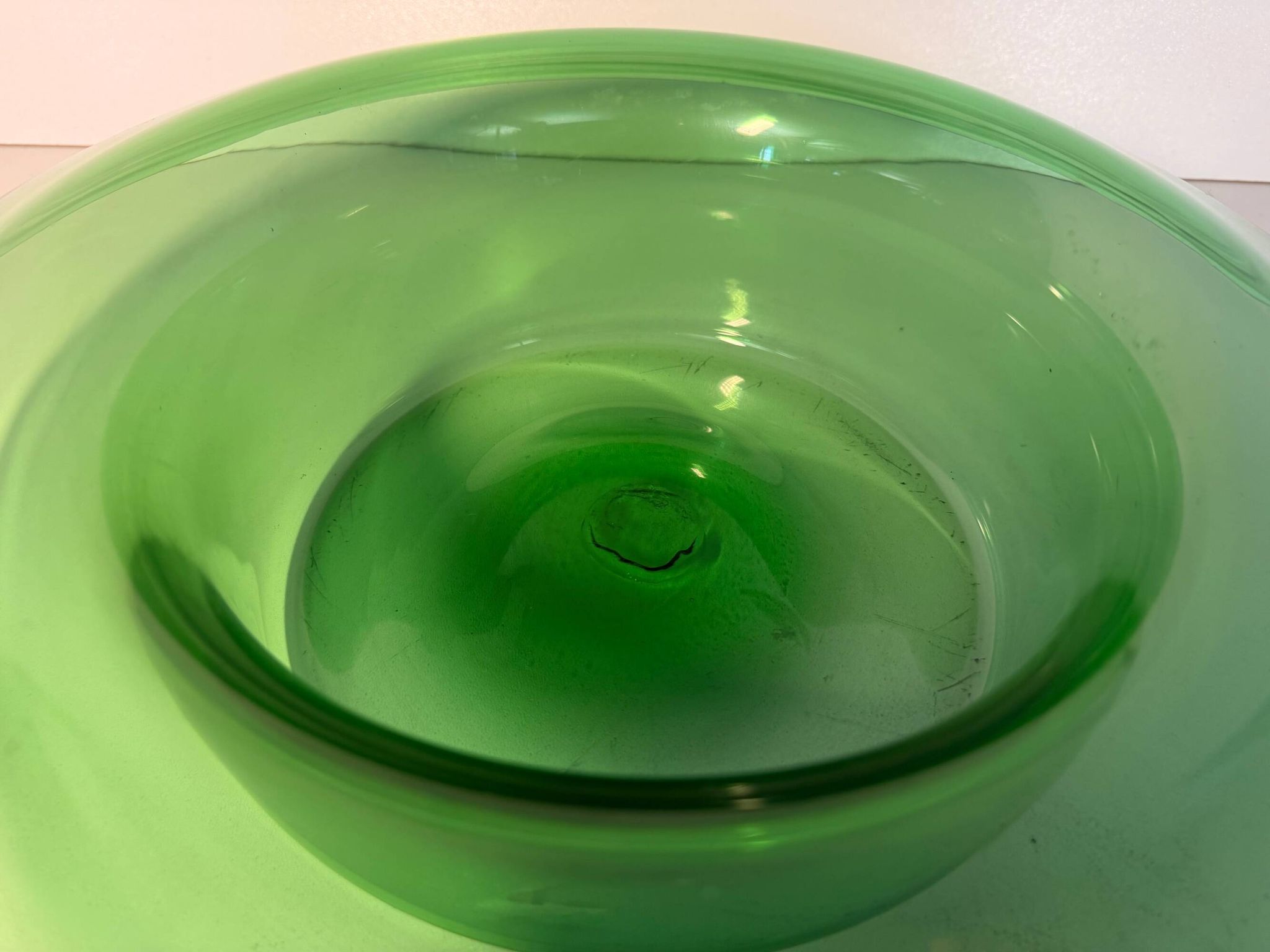 Vintage Hand Blown Green Glass Centerpiece Bowl, Empoli, Italy, 1970s