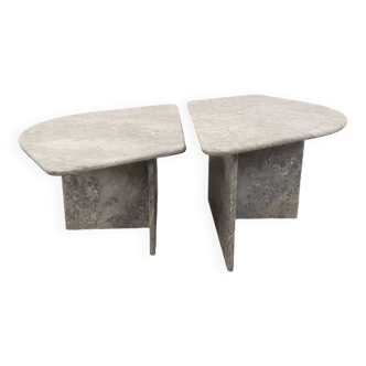 Paire de tables basses gigognes vintage en marbre des années 70
