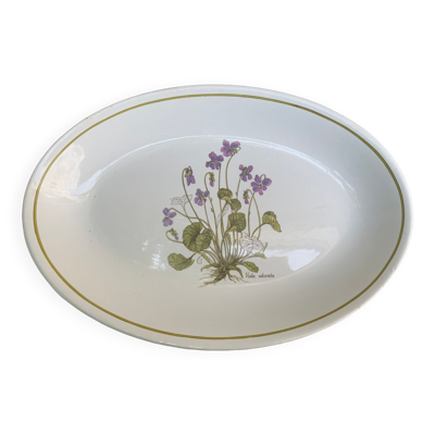 Plat de service en faïence modèle herbier, viola odorata moulin des loups orchies france vintage