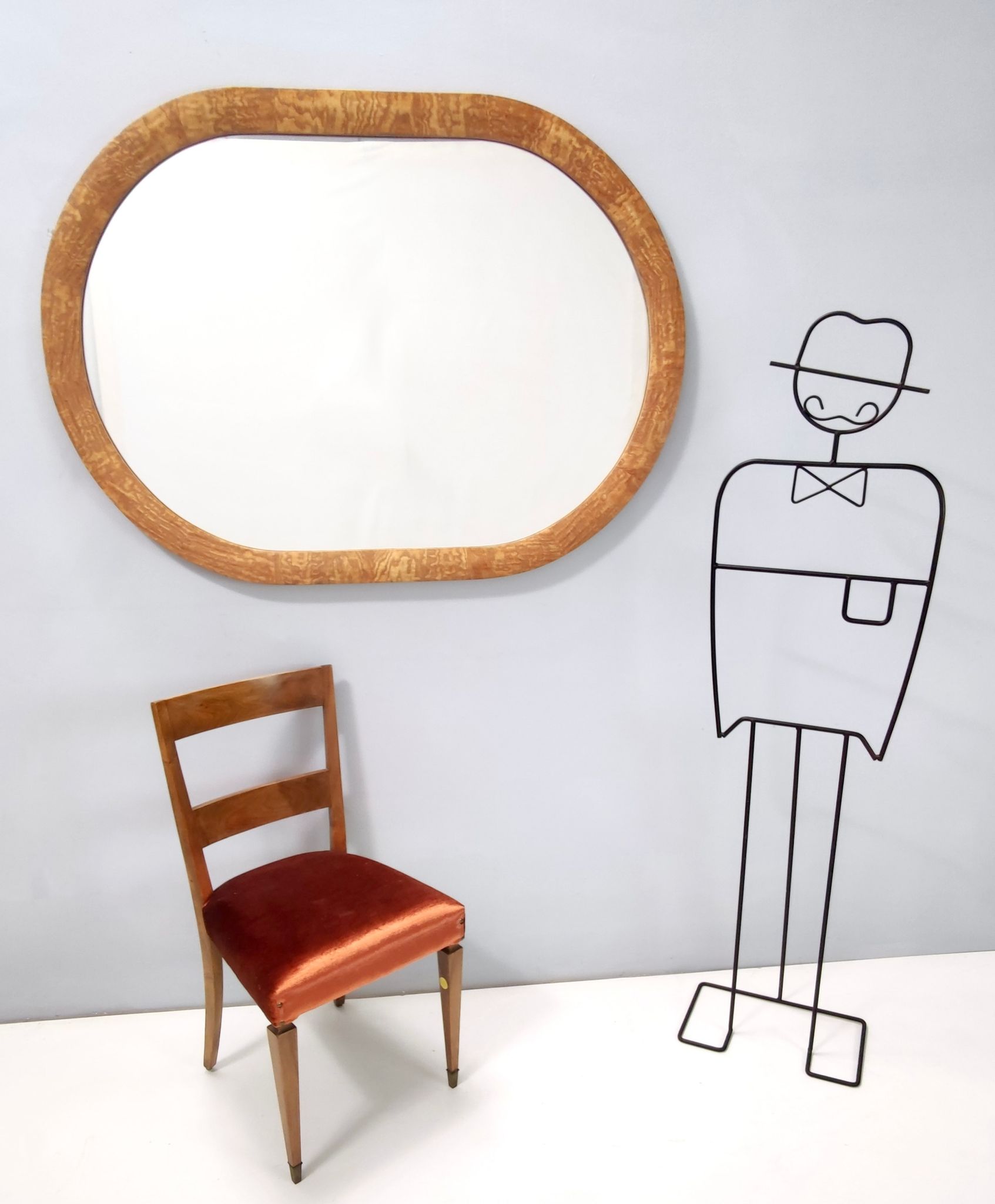 Oval Vintage Wall Mirror with Ash Root Frame, Italy