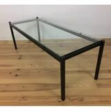Modernist coffee table 50s black metal and glass
