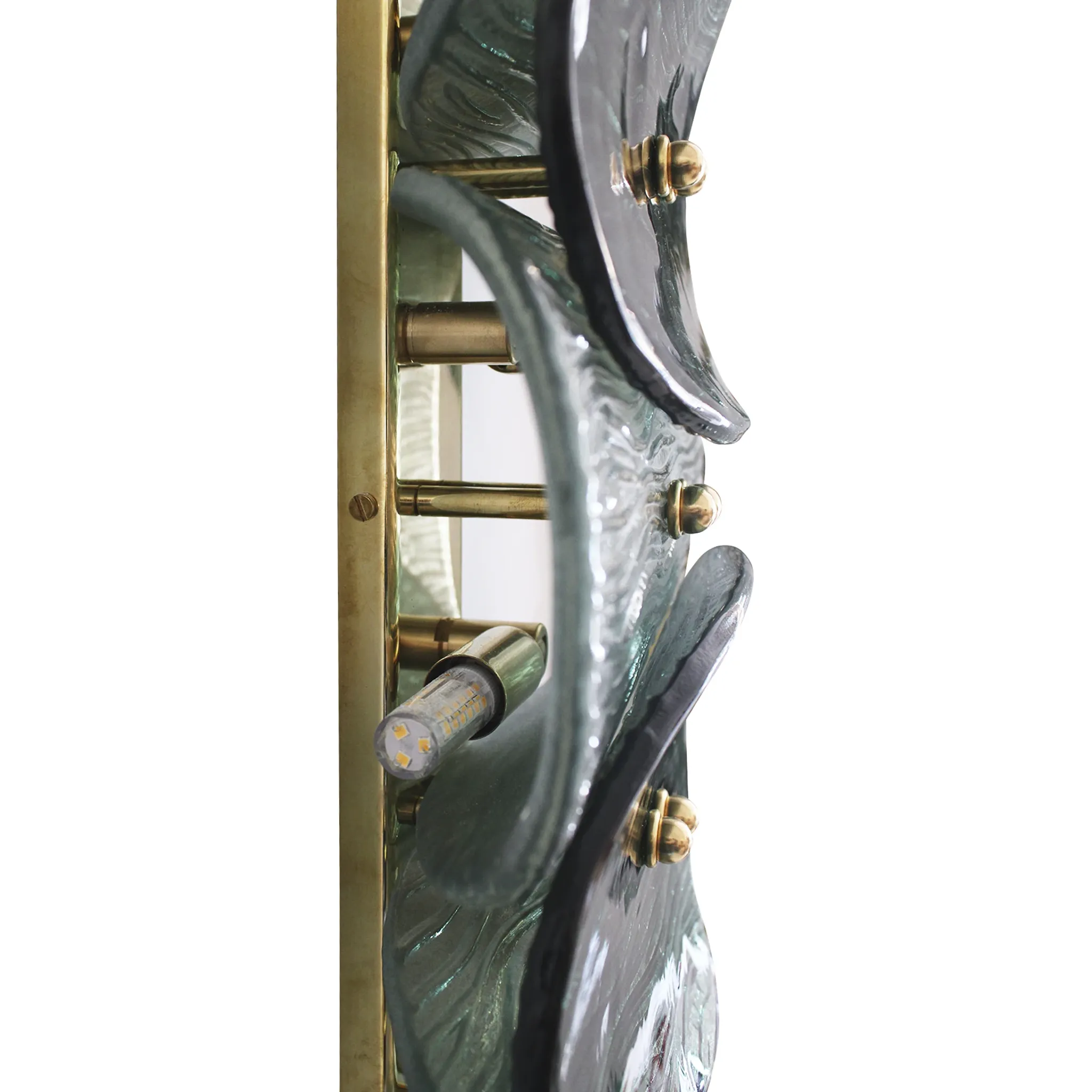 Mid Modern Green And White Murano Glass and Brass Italian Wall Sconces