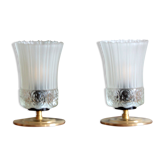 Pair of table lamps in art nouveau glass and brass vintage table side lamp