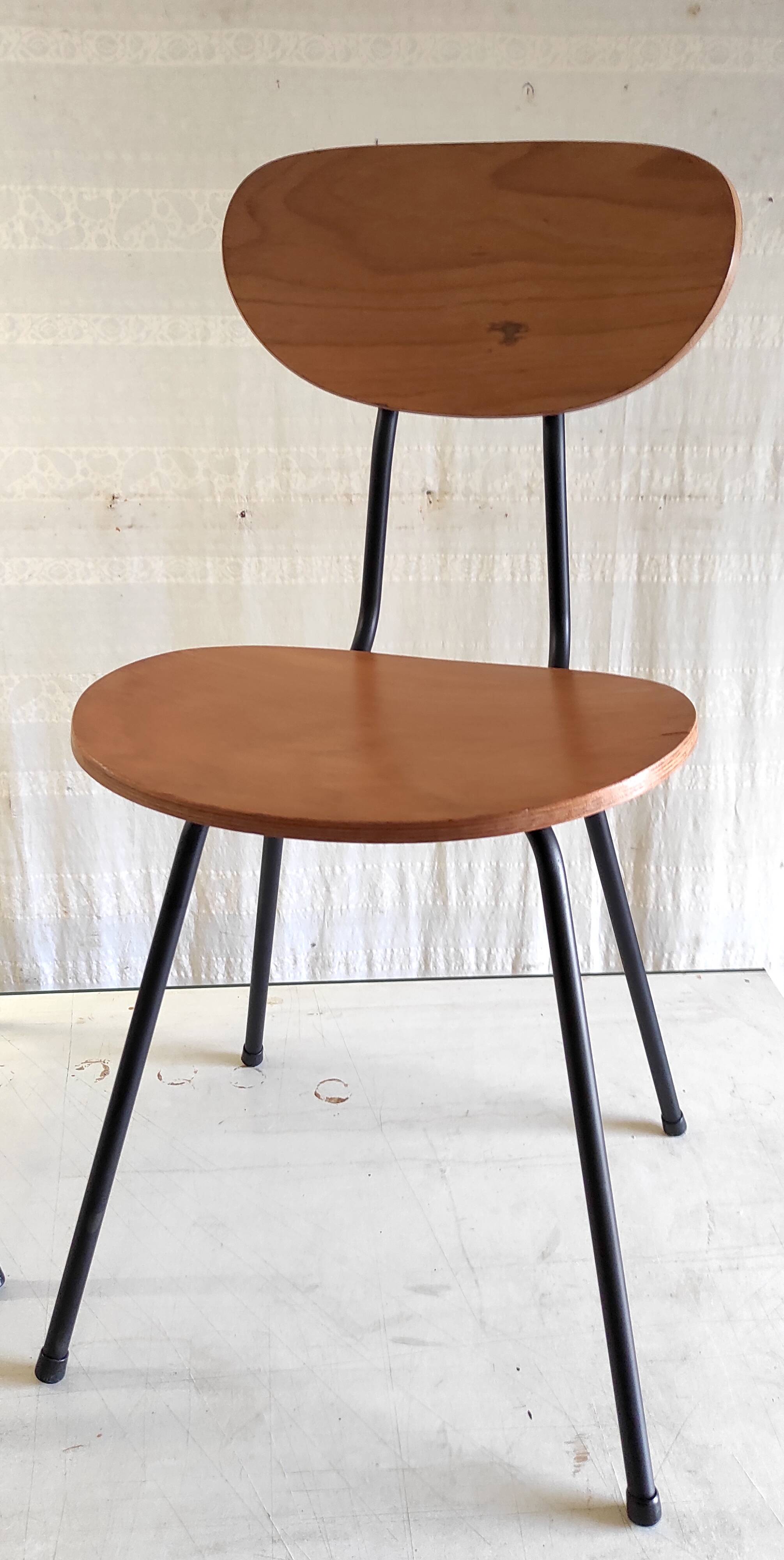 Pair of designer metal and wood chairs - 1950s