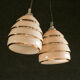 Set of 2 pink glass pendant lamps with silver threads