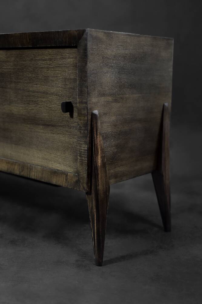 Scandinavian buffet in ash with matte metal handles, Mid-Century Modern style, 1960s.